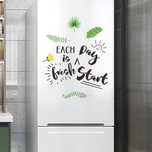 Self-adhesive green plant wall stickers with Each Day Is A Fresh Start slogan for fridge