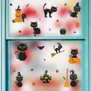 Stickers muraux Halloween avec chats noirs, citrouilles et un château hanté
