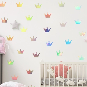 Iridescent laser PET crown wall stickers set for DIY nursery home decor