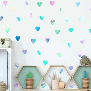 Adesivi murali a cuore olografici in pellicola laser PET per decorazioni fai-da-te