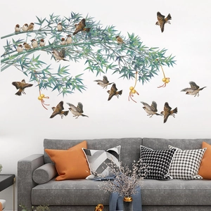 Chinese style bamboo and birds wall sticker for living room sofa background decoration