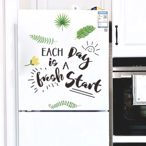 Minimalist green plant and flower wall stickers with Each Day is A fresh Start quote