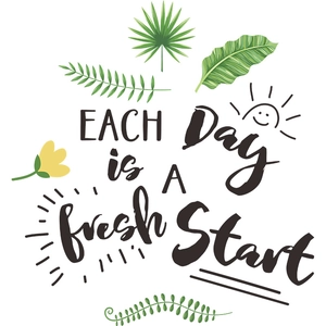 Inspirational green leaf wall sticker with Every Day is A Fresh Start quote for home decor