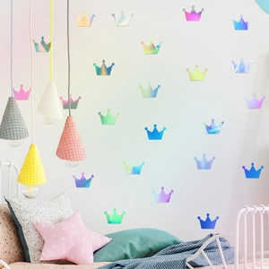 Colorful laser reflective crown wall stickers for DIY kids bedroom decoration