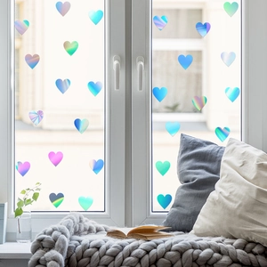 Adesivi per finestre a cuore olografici arcobaleno per decorazioni murali in vetro DIY