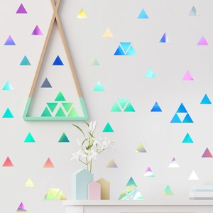Stickers muraux triangulaires holographiques arc-en-ciel pour décorations murales DIY