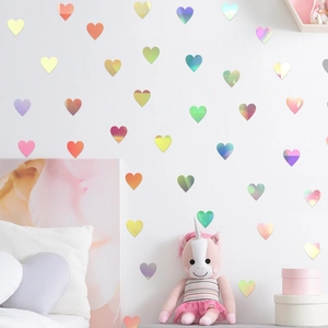 Adesivi murali a cuore in PET olografico con riflessi arcobaleno per decorazioni fai-da-te