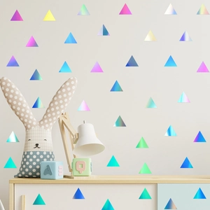 Stickers muraux triangulaires PET holographiques avec effet arc-en-ciel pour déco DIY