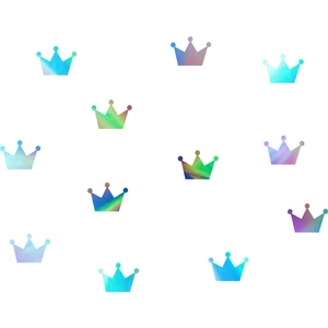 Holographic PET crown wall stickers with reflective rainbow laser finish on white background