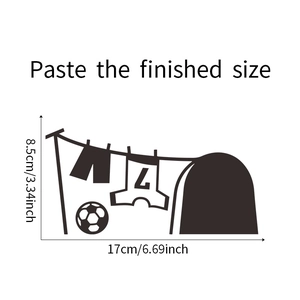 Detailed size specifications for soccer silhouette wall stickers in 17x8.5 cm dimension