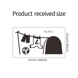 Detailed dimensions of football theme wall sticker with jersey and ball, 19cm x 11cm size