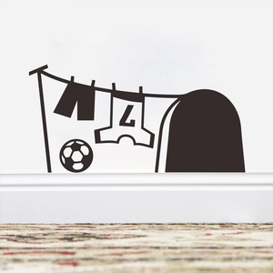 Cartoon mouse hole wall decal with football and jersey silhouette for home decoration