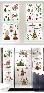 Detailed Christmas window decals featuring festive reindeer, trees and glittery snowflakes