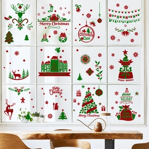 Christmas window static stickers with red and green reindeer, trees and glitter patterns