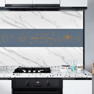 Self-adhesive marble texture kitchen wall sticker with grey Kitchen & Cooking border