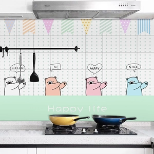 Macro detail of heat-resistant kitchen oil-proof wall stickers with cute bear designs