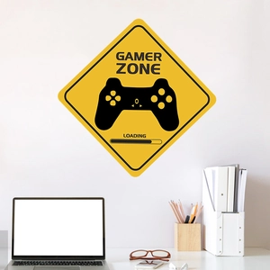 Adesivo murale Gamer Zone giallo a forma di rombo con controller per camera da gioco