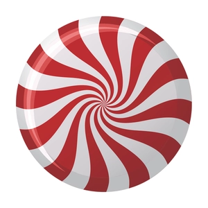 Detailaufnahme eines 3D-Wandstickers mit rot-weißem Spiral-Bonbon für Weihnachtsdeko