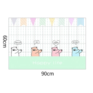 Self-adhesive kitchen wall sticker with colorful cartoon bears and Happy Life slogan