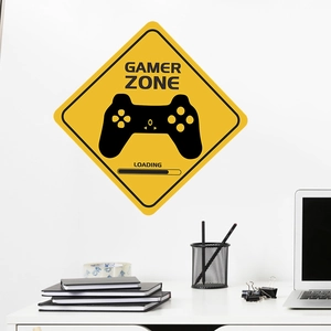 Adesivo murale Gamer Zone autoadesivo con rombo giallo e icona del controller di gioco
