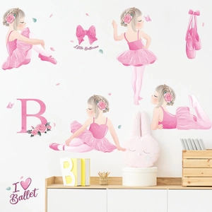 Adesivi murali ballerina con bambine in tutù rosa per decorare camera da letto