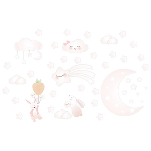 Cartoon moon stars and clouds wall stickers set for children nursery room wall decor