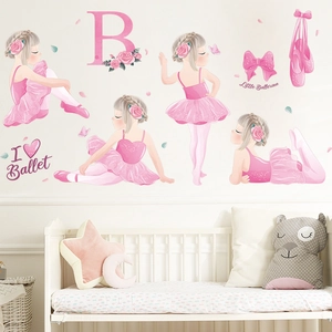 Adesivi murali con graziose ballerine scarpe rosa e lettere per decorare cameretta bimbi
