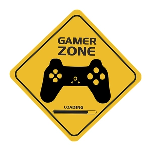 Adesivo murale Gamer Zone giallo con silhouette di controller per decorazione gamer