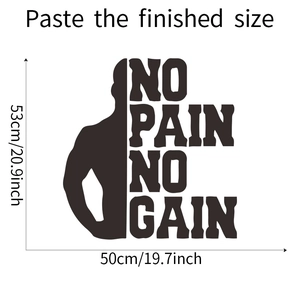 Dettaglio dell'adesivo murale NO PAIN NO GAIN con dimensioni di 53 cm per 50 cm