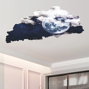 Adesivo da Parete Luna e Cielo Stellato PVC Autoadesivo Galassia Interstellare Nuvole Decorazione Parete per Camera da Letto Soggiorno