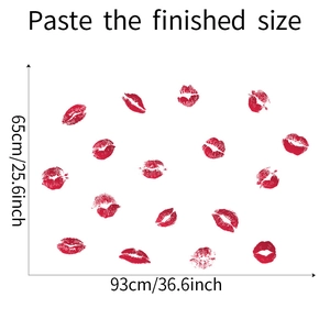 Detail of red lip stickers set showing dimensions 65x93cm for wall decoration