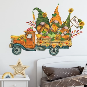 Fall gnomes on an orange pumpkin truck self-adhesive wall stickers for home decor