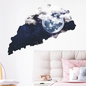 Adesivo murale autoadesivo con luna e cielo stellato per decorazione parete camera
