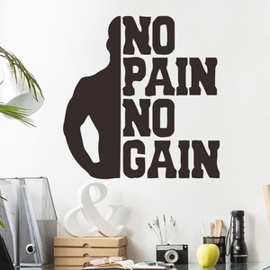 Adesivo murale motivazionale No Pain No Gain con silhouette maschile per camera da letto