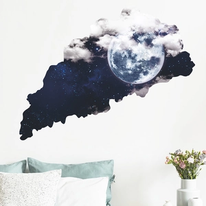 Adesivo murale con luna e stelle e nuvole soffici per decorazione della camera da letto
