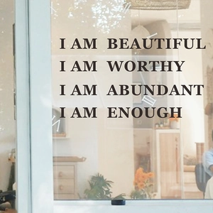 I Am Beautiful Worthy Enough PVC Motivational Wall Stickers Inspirational Quote Decals For Bedroom Mirror Home Decor