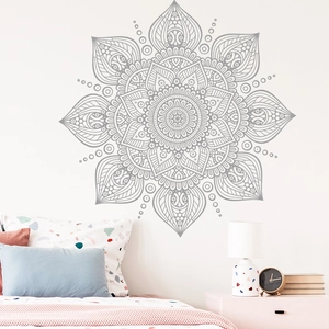 Sticker mural mandala gris de style bohème pour la décoration murale de la chambre