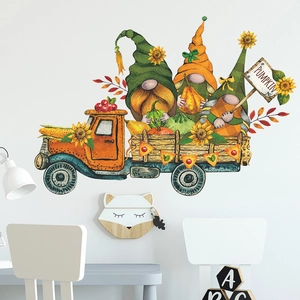 Autumn harvest wall sticker with gnomes and pumpkin truck for home wall decor
