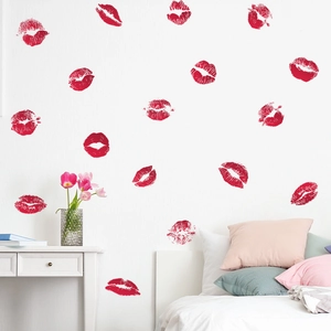 Set of decorative red lip wall stickers for bedroom with irregular painted artistic patterns