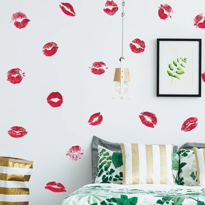 Red irregular painted lip print wall stickers for bedroom home decoration set