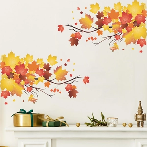 Autumn maple leaf branch wall decals for home living room decor on white background
