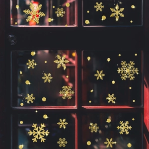 Gold Glitter Snowflake Christmas Window Stickers PVC Self Adhesive Winter Wall Decals For Glass Cabinet Home Decoration
