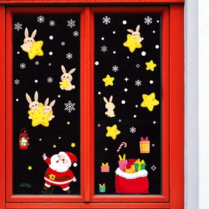 Christmas window decals with Santa Claus and snowflakes for festive glass decoration