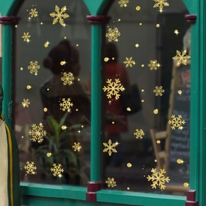 Golden glitter snowflake window stickers for Christmas winter home and wall decoration