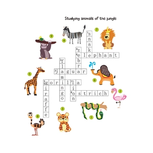 Cartoon jungle animals English word crossword wall stickers for kids education