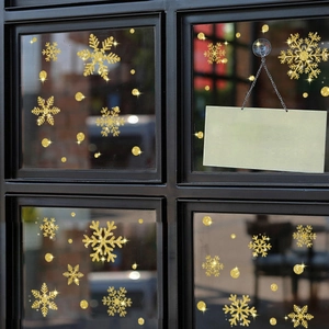 Golden glitter snowflake window stickers for festive Christmas and winter home decoration