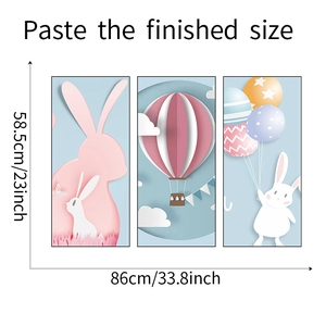 Stickers muraux lapin et ballon en trois pièces pour chambre d'enfant, taille 86x58,5cm
