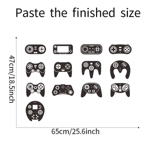 Size chart for 13 black cartoon game controller wall stickers measuring 47x65 cm