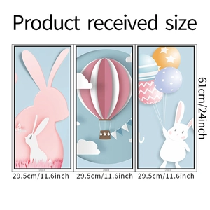 Triptyque décoratif lapin dessin animé, dimensions 29,5x61 cm par panneau mural