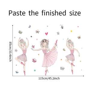 Stickers muraux danseuses de ballet et papillons, taille finale 115 cm sur 85 cm